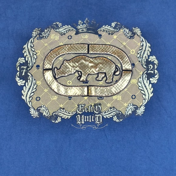 Vintage Ecko Shirt Mens XL Blue Classic Rhino Logo Gold Embossed Y2K Streetwear - Picture 3 of 9